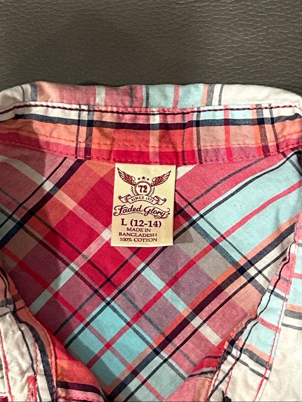 Faded Glory Girls Red Plaid Button-Up Shirt sz 12/14 - Picture 2 of 4
